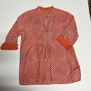 Roberta Roller Rabbit Cotton Top w/ geometric design in beautiful pumpkin orange